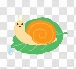 Raining Day - Cute Snail Sitting On Green Leaf Cartoon Transparent PNG