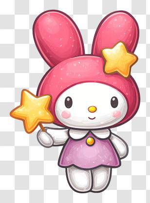 My Melody Holding A Star - Pink Bunny With Magic Star Wand Transparent PNG