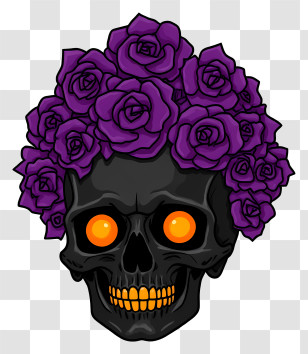 Halloween Skull Flowers - Skull With Purple Roses Transparent PNG