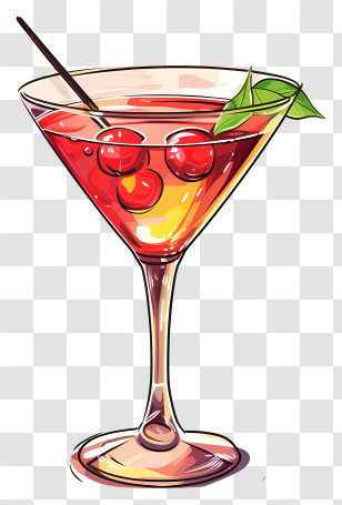 Cocktail - Red Cocktail Drink With Cherries Transparent PNG