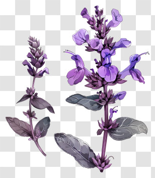 Salvia - Purple Lavender Flower Illustration Transparent PNG