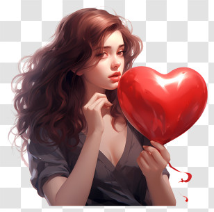 Valentine Girl - Woman Holding A Red Heart Digital Art Transparent PNG