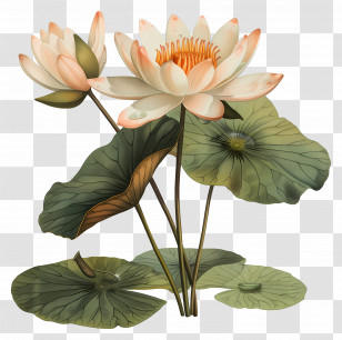 Water Lily - White Lotus Flower In Serene Setting Transparent PNG