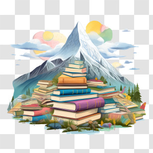 International Literacy Day - Mountain Of Books And Knowledge Illustration Transparent PNG