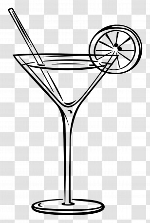 Cocktail - Line Art Of Cocktail Glass With Garnish Transparent PNG