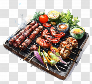 Bbq - Delicious Barbecue Grill With Skewers Transparent PNG