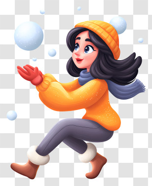 Woman Playing With Snowball - Girl In Winter Clothes Playing With Snow Transparent PNG