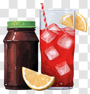 Watercolor Soft Drink - Refreshing Iced Drink With Lemon Transparent PNG