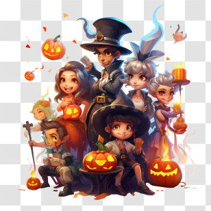 Halloween Party - Group Of Characters In Halloween Costumes Transparent PNG