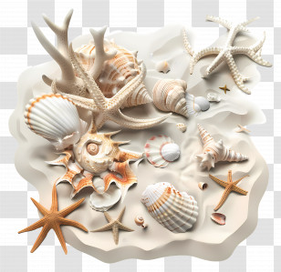 Beachcombing - Beautiful Marine Seashell And Starfish Arrangement Transparent PNG