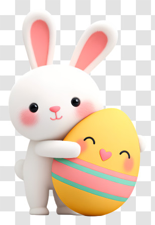 Bunny Hugging Egg - White Bunny With Easter Egg Transparent PNG