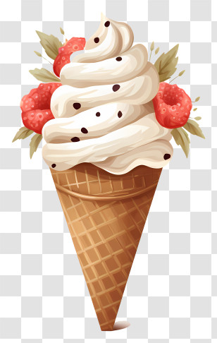 Vanilla Ice Cream - Delicious Strawberry Ice Cream Cone Illustration Transparent PNG