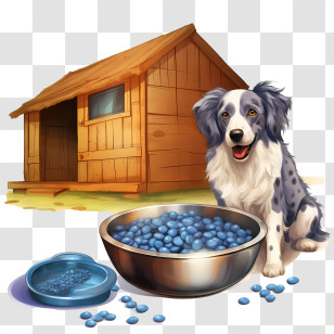 Dog House - Illustration Of A Dog With Food Bowl Near Doghouse Transparent PNG