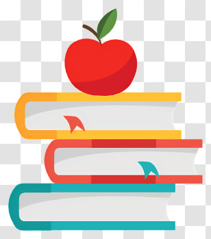 Books - Stack Of Books With Red Apple Illustration Transparent PNG