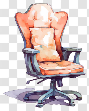 Leather Chair - Modern Orange Swivel Chair In Watercolor Style Transparent PNG