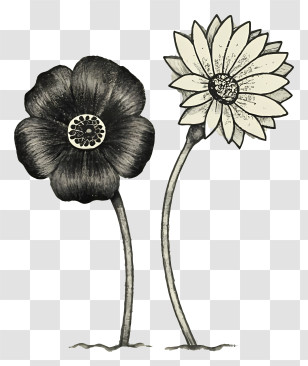 Daisy - Vintage Black And White Flower Illustration Transparent PNG