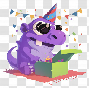 Dragon Birthday - Party Dinosaur With Gift Transparent PNG