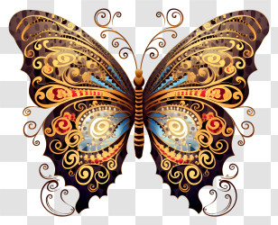 Golden Butterfly - Ornate Butterfly Illustration With Intricate Patterns Transparent PNG