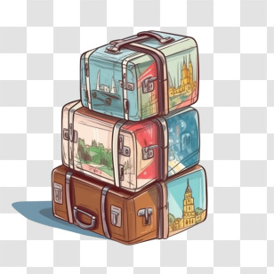 Travel - Stacked Vintage Suitcases For Travel Enthusiasts Transparent PNG