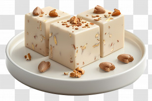 Halva - Almond Nougat Dessert Cubes With Nuts On Plate Transparent PNG