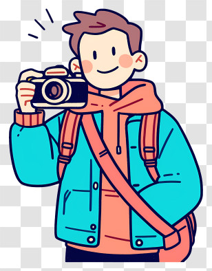 Anime Boy With Camera - Casual Traveler Photographer Illustration Transparent PNG