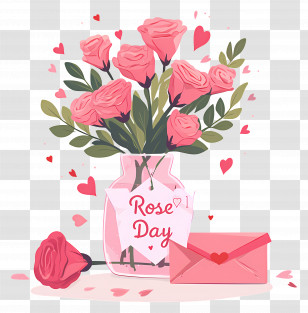 Rose Day - Pink Roses In Vase For Rose Day Transparent PNG