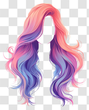 Long Hair Wig - Gradient Pink And Purple Wavy Hair Art Transparent PNG