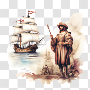 Columbus Day - Historical Explorer With Sailing Ships Transparent PNG