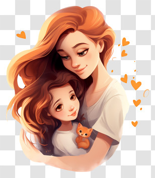 Mothers Day - Mother Hugging Child With A Cat Transparent PNG