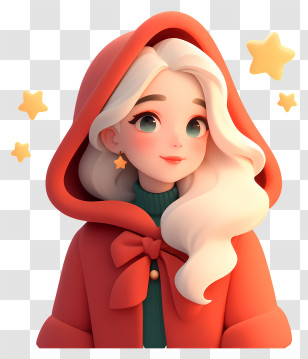 Cute Christmas Girl - Girl In Red Hood With Stars Transparent PNG