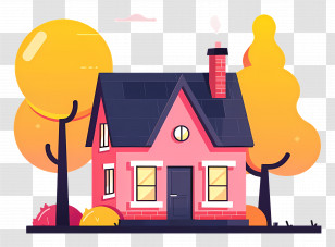 Village House - Charming Pink House Illustration Transparent PNG
