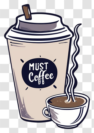 Hand Drawn Image - Must Coffee Cup And Steaming Coffee Transparent PNG