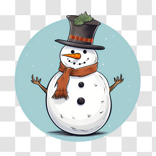 Snowman - Illustrated Snowman With Hat And Scarf Transparent PNG
