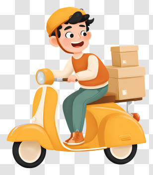 Delivery Man Riding Scooter - Happy Delivery Rider On Yellow Scooter Transparent PNG