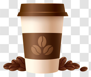 Cup Of Coffee - Disposable Coffee Cup With Beans Illustration Transparent PNG