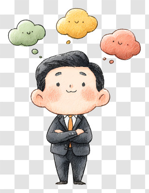 Thoughtful Businessman With Colorful Ideas Transparent PNG