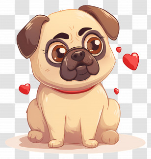 Cute Pug Puppy - Cute Cartoon Pug With Heart Symbols Transparent PNG
