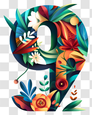 Number 9 - Colorful Floral Number 9 Transparent PNG