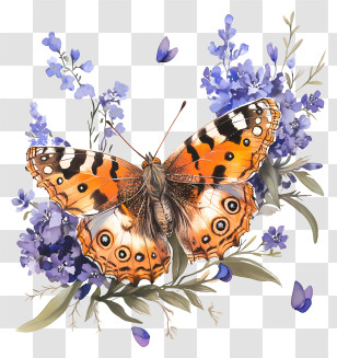 Butterfly Woodland - Butterfly On Purple Flowers Transparent PNG