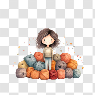 I Love Yarn Day - Girl Surrounded By Yarn Balls Transparent PNG