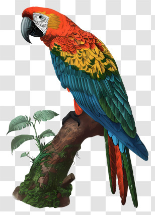 Macaw - Parrot Sitting On A Branch Transparent PNG