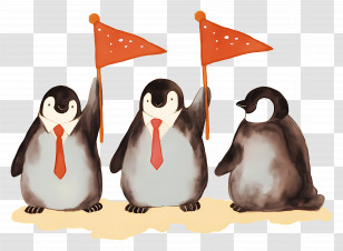 Watercolor Penguins - Penguins With Red Flags And Ties Transparent PNG