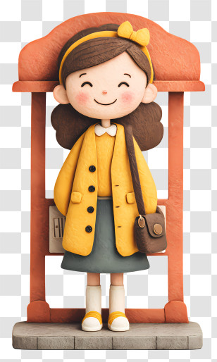 Girl Student At Bus Stop - Sweet Little Girl Figurine At Bus Stop Transparent PNG