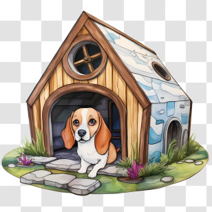 Dog House - Adorable Dog In Wooden Doghouse Transparent PNG