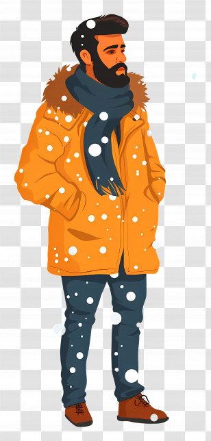 Man In Blizzard - Man In Orange Winter Coat With Snowflakes Transparent PNG