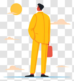 Looking At Business Vision - Businessman In Yellow Suit Looking At The Sun Transparent PNG