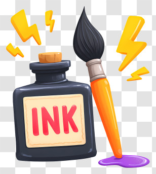 Ink Bottle - Ink Bottle And Brush Cartoon Illustration Transparent PNG