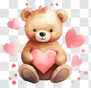 Watercolor Valentine Teddybear - Cute Teddy Bear Holding A Heart Transparent PNG