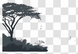 Africa Landscape - Tree Silhouette With Grass In Minimalist Design Transparent PNG
