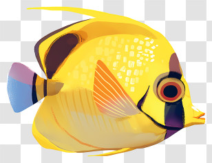 Yellow Butterflyfish - Colorful Yellow Fish Illustration Transparent PNG